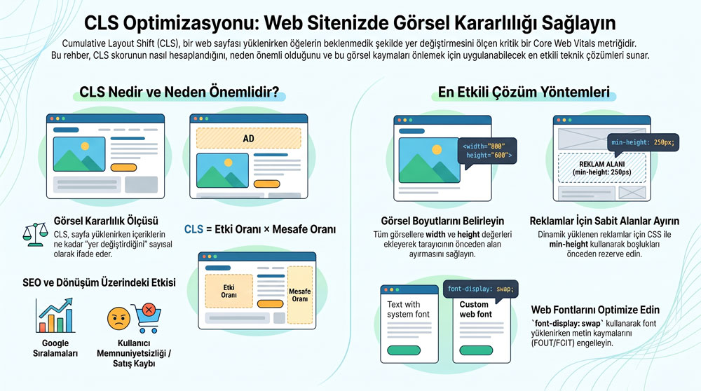 cls optimizasyonu hakkında her şey, ayrıntılı rehber infografik